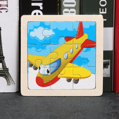 11X11CM Kids Wooden Puzzle Cartoon Animal Traffic Tangram Wood Puzzle Toys