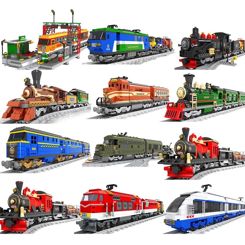 City Train Set Steam Bullet Vehicle Cargo Railway Station