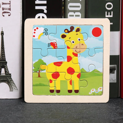 11X11CM Kids Wooden Puzzle Cartoon Animal Traffic Tangram Wood Puzzle Toys
