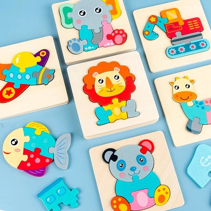 Montessori Toys 3D Puzzle Cartoon Animals Vehicle Cognitive Jigsaw Puzzle
