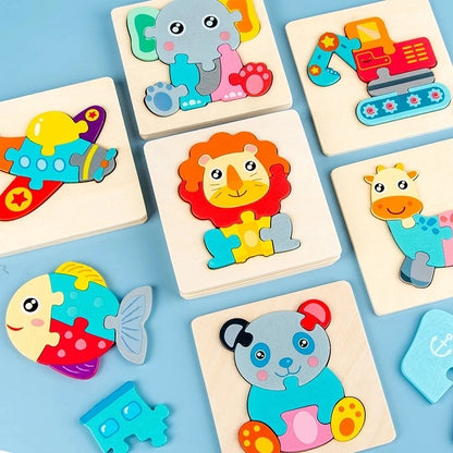 Montessori Toys 3D Puzzle Cartoon Animals Vehicle Cognitive Jigsaw Puzzle