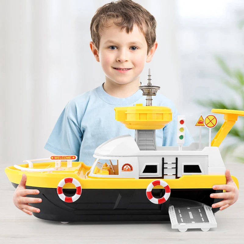 QWZ Big Size Simulation Track Inertia Boat Diecasts Toy Vehicles Music Story Light