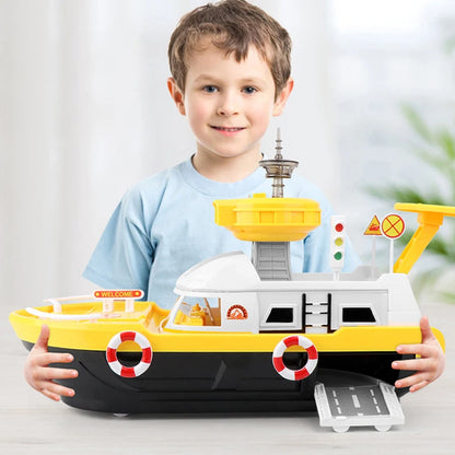 QWZ Big Size Simulation Track Inertia Boat Diecasts Toy Vehicles Music Story Light