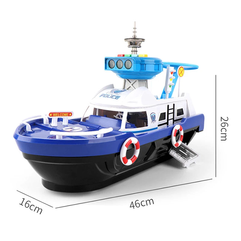 QWZ Big Size Simulation Track Inertia Boat Diecasts Toy Vehicles Music Story Light