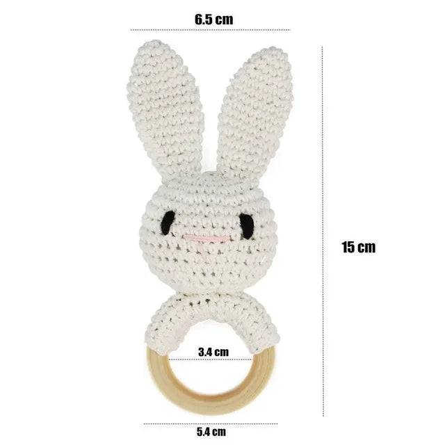 1PC Crochet Animal Bear Rattle Toy Soother Bracelet Wooden Teether Ring