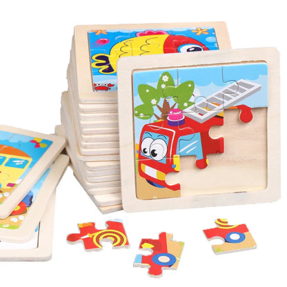 11X11CM Kids Wooden Puzzle Cartoon Animal Traffic Tangram Wood Puzzle Toys