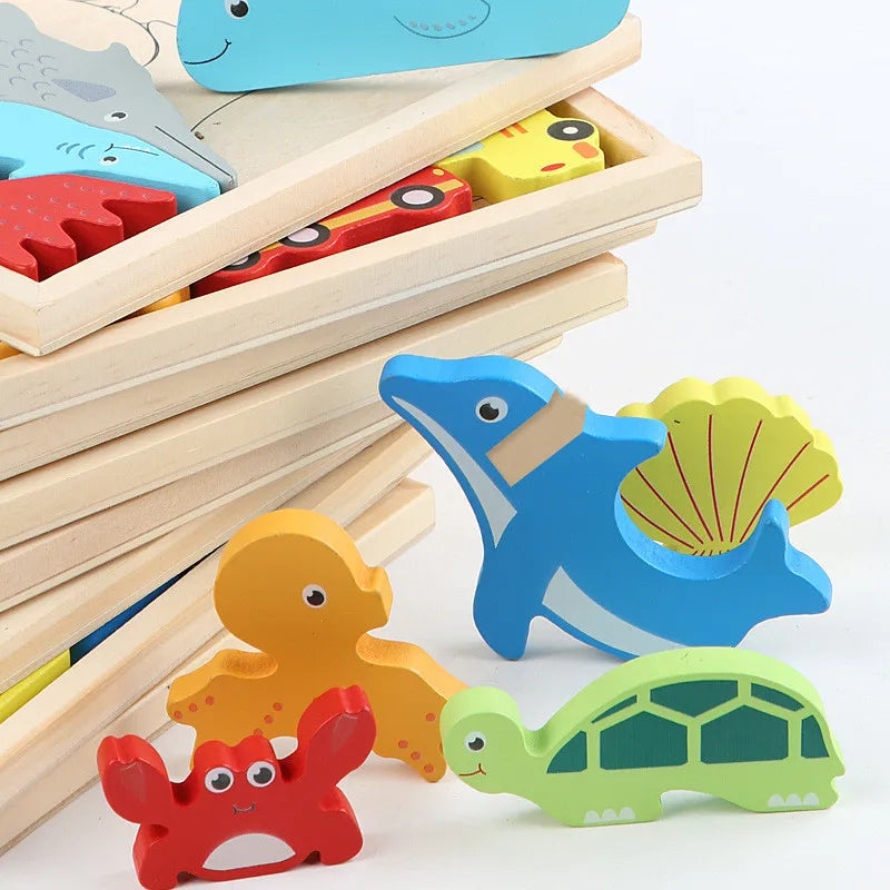Hot New 3D Puzzle Wooden Toys Baby Learning Educational Hand Grasp Board