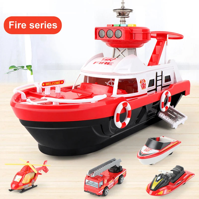 QWZ Big Size Simulation Track Inertia Boat Diecasts Toy Vehicles Music Story Light