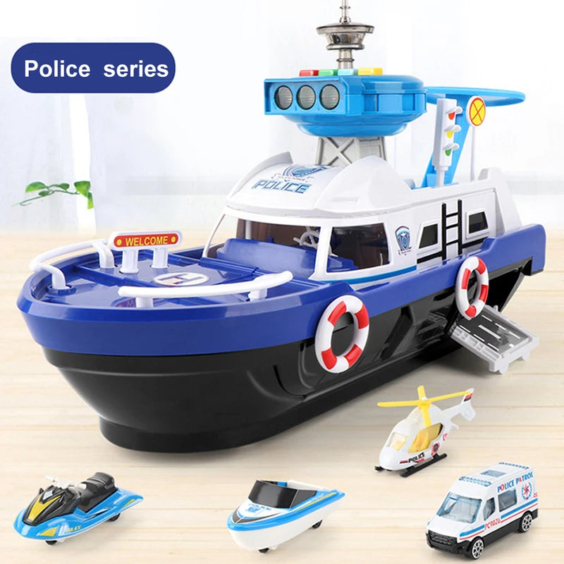 QWZ Big Size Simulation Track Inertia Boat Diecasts Toy Vehicles Music Story Light