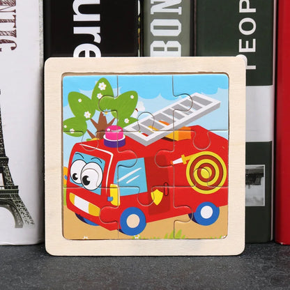 11X11CM Kids Wooden Puzzle Cartoon Animal Traffic Tangram Wood Puzzle Toys