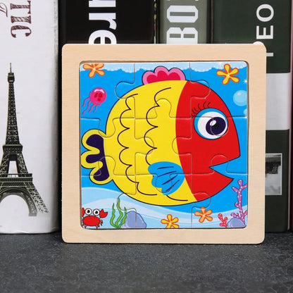 11X11CM Kids Wooden Puzzle Cartoon Animal Traffic Tangram Wood Puzzle Toys