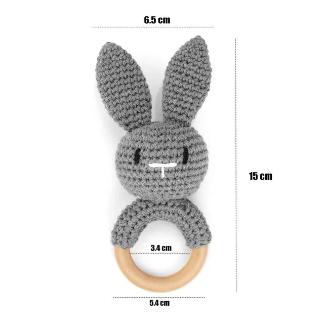1PC Crochet Animal Bear Rattle Toy Soother Bracelet Wooden Teether Ring