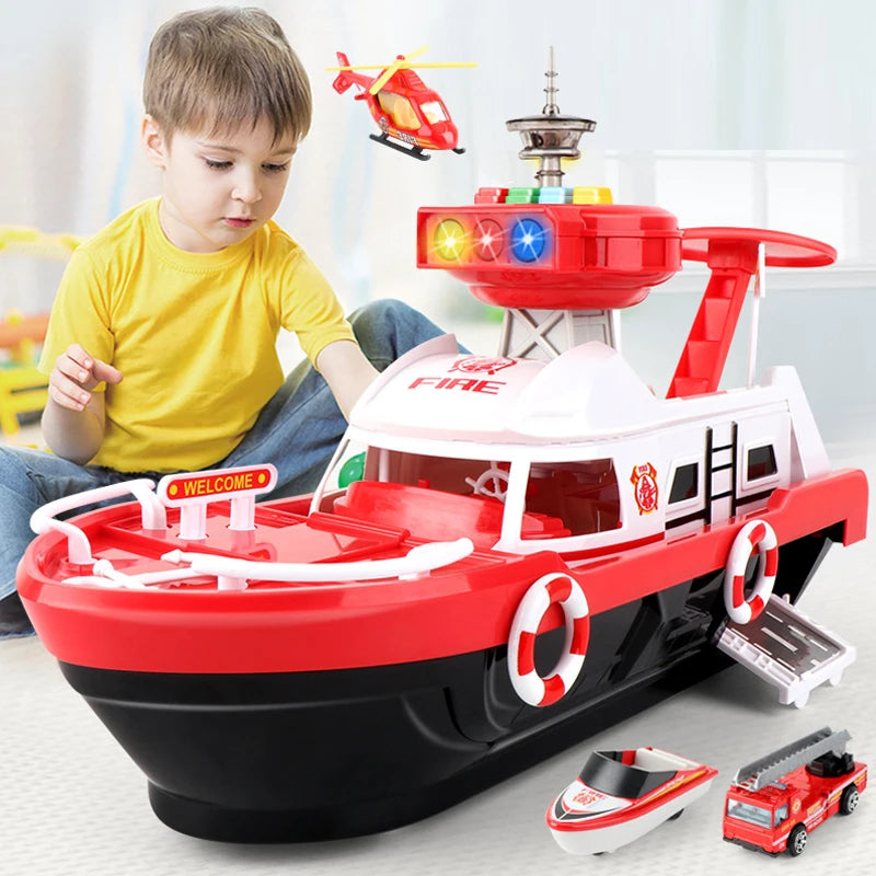 QWZ Big Size Simulation Track Inertia Boat Diecasts Toy Vehicles Music Story Light