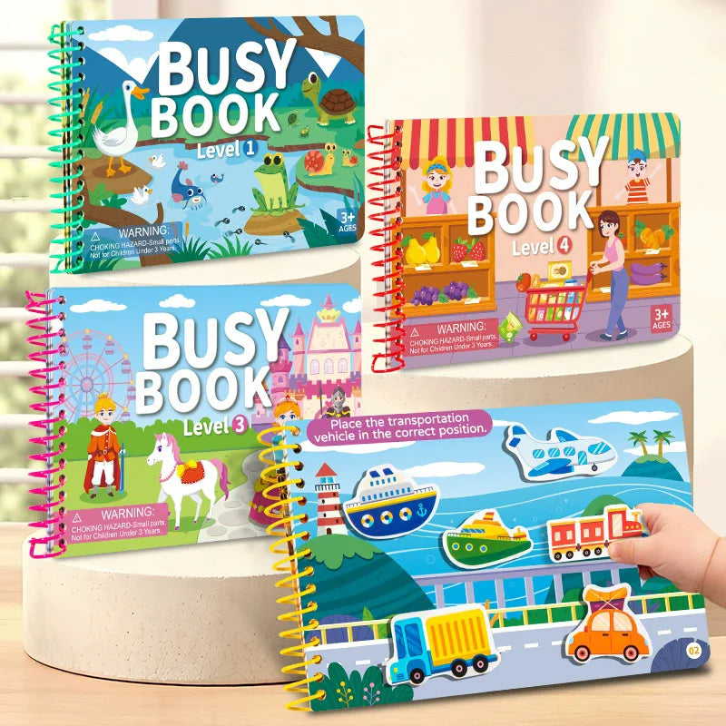 Children Quiet Busy Book 4 Themes Cartoon Travel Sticker Books