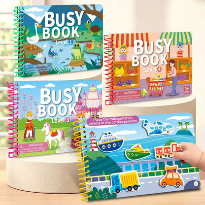 Children Quiet Busy Book 4 Themes Cartoon Travel Sticker Books
