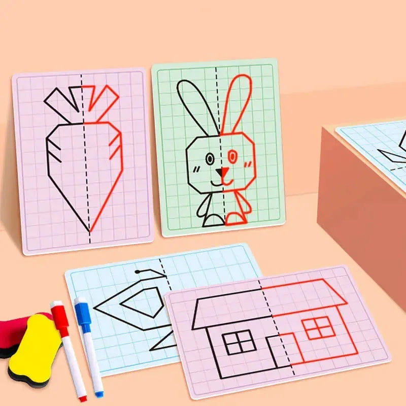 Kids Symmetrical Drawing Toy Cartoon Lattice Writing Board Reusable Pen