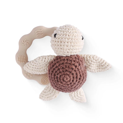 1PC Crochet Animal Bear Rattle Toy Soother Bracelet Wooden Teether Ring