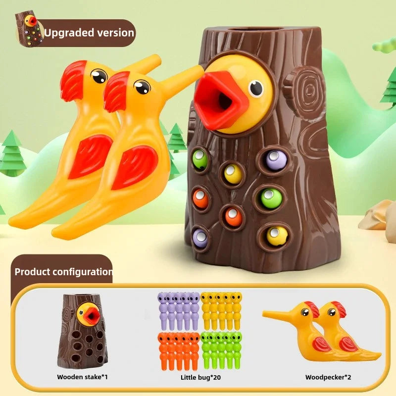Woodpecker Feeding Game Toy, Magnetic Caterpillar Catching Toy, Early Education Educational Toy