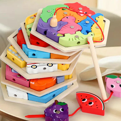 Montessori Wooden Magnetic Fishing Toys Marine Life Cognition Games Early Educational Toy