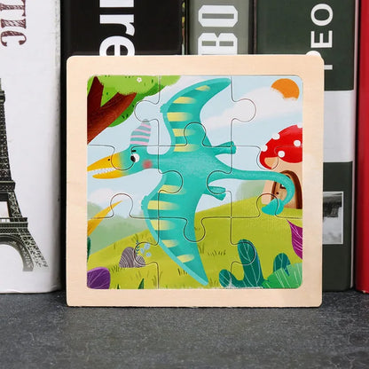 11X11CM Kids Wooden Puzzle Cartoon Animal Traffic Tangram Wood Puzzle Toys
