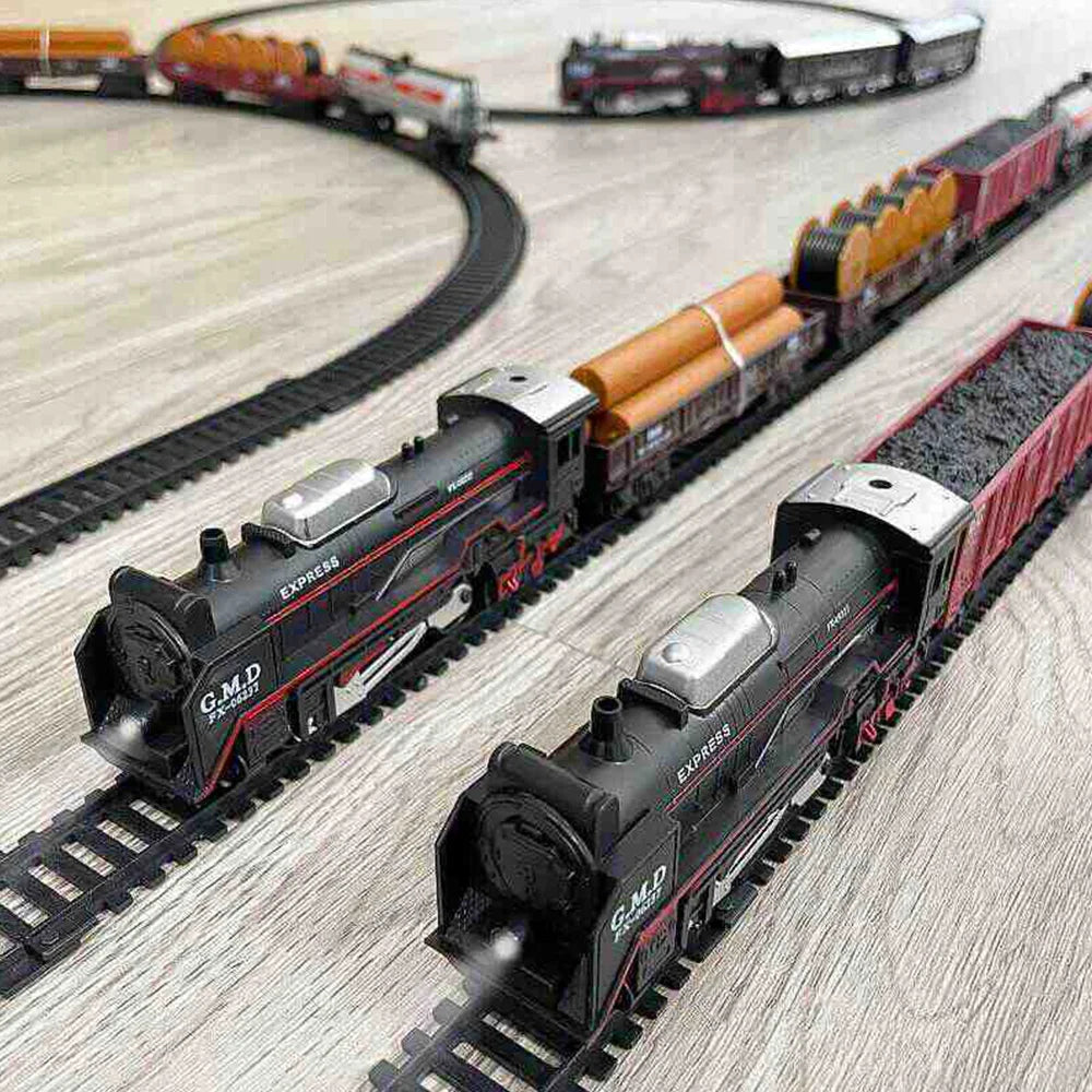 Classical Railway Freight Train Toy Electric Christmas Train Track Set with Light