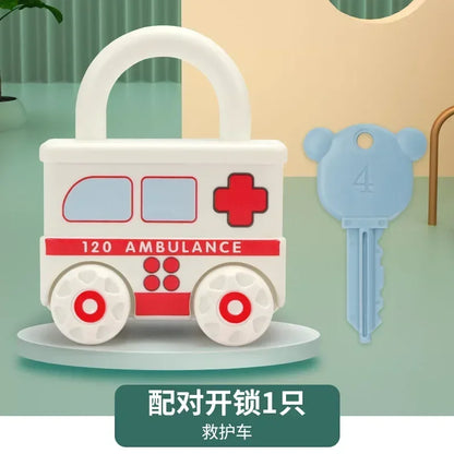 Number Matching Lock Toys Baby Learning Lock with Key Car Game