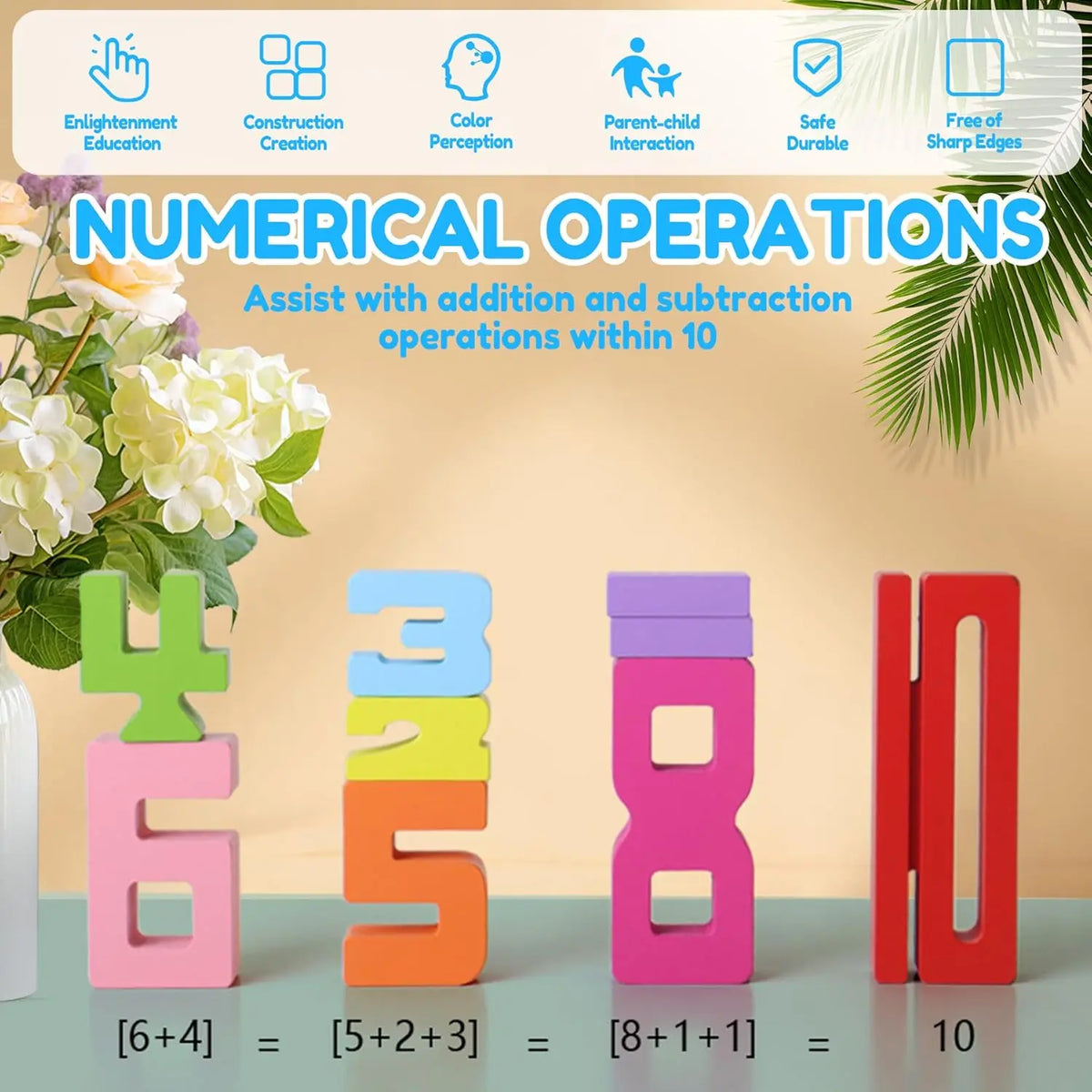 Wooden Number Building Blocks Montessori Number Stacking Blocks Puzzle