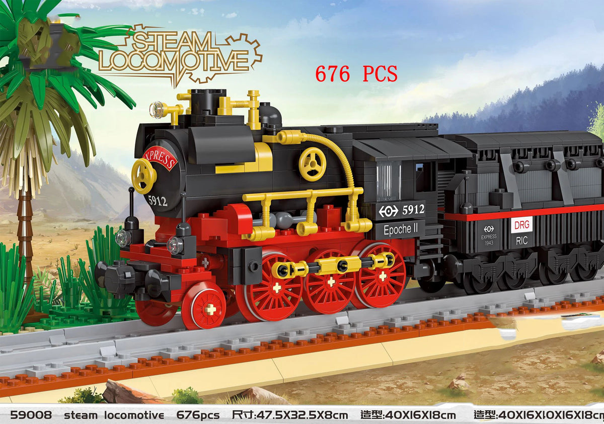 City Train Set Steam Bullet Vehicle Cargo Railway Station