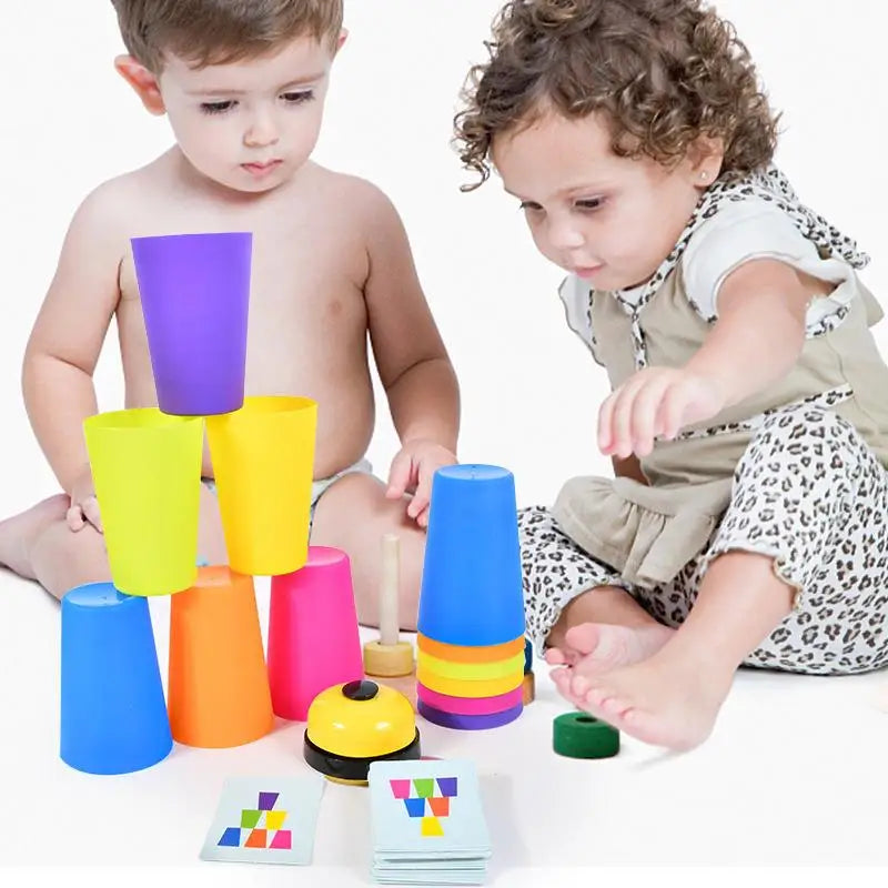 Montessori Toys Stack Cup Game With Card Educational Intellectual Enlightenment