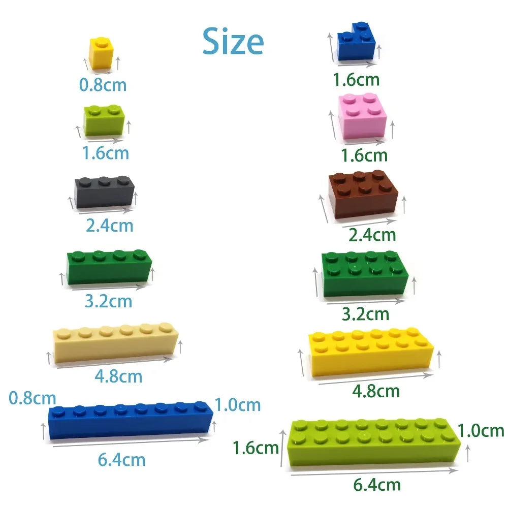 200pcs Building Blocks DIY thick 1x6 Dots 16Color Bricks Size