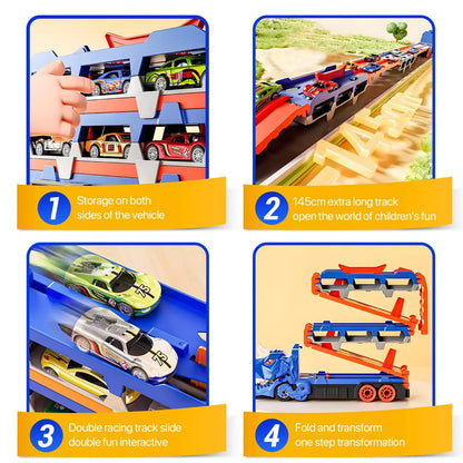 Dinosaur Transport Truck Toy Race Track Folding Dino Carrier Car Set
