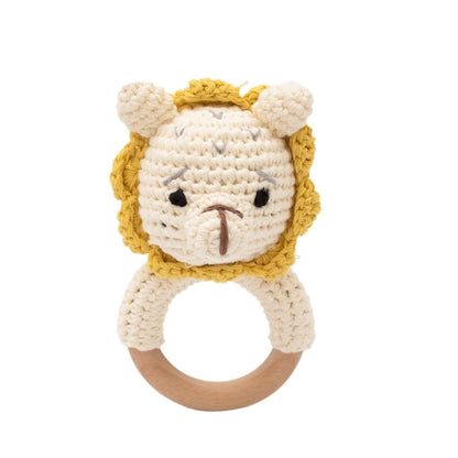 1PC Crochet Animal Bear Rattle Toy Soother Bracelet Wooden Teether Ring