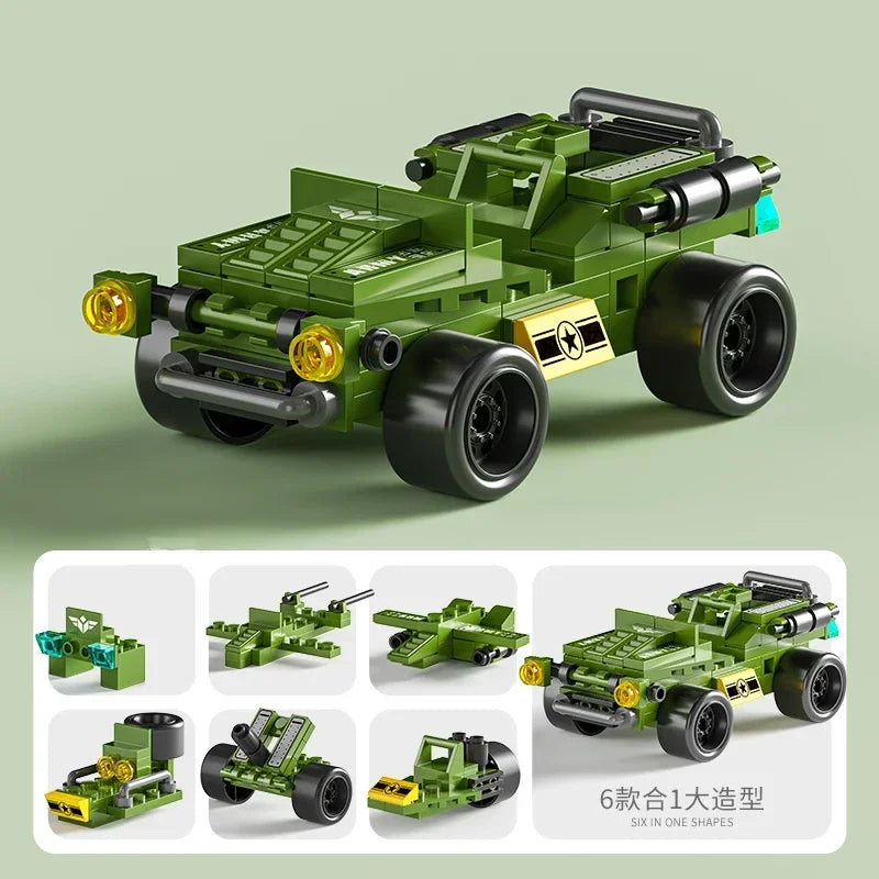 Mini size 6 In 1 Building Blocks DIY Police Car Fire Truck Castle