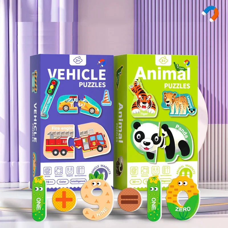 Magnetic Cognitive Matching Puzzle Letters Numbers Animal Vehicle