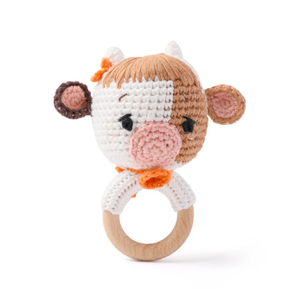 1PC Crochet Animal Bear Rattle Toy Soother Bracelet Wooden Teether Ring