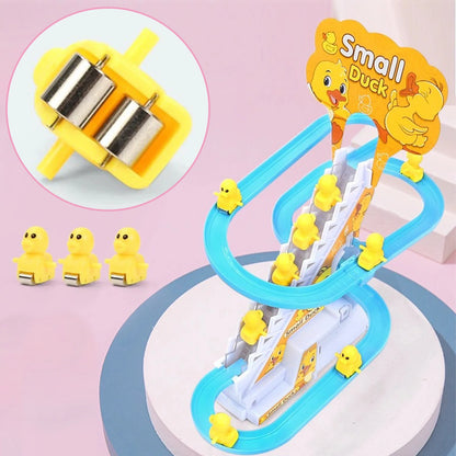 Children Toy Duck DIY Rail Racing Track Small Duck Climbing Stairs