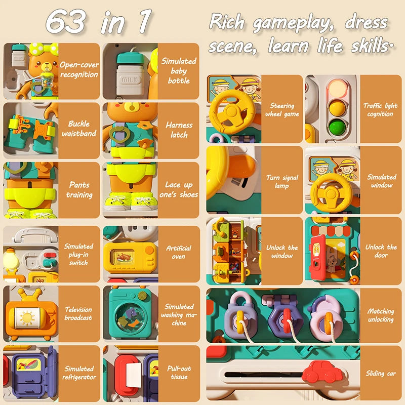 63 in 1 Baby Sensory Busy Board Montessori Toy Music Light Switch