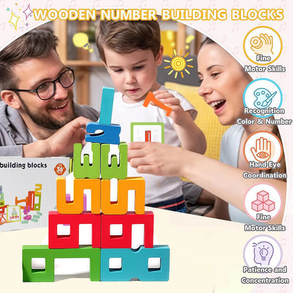 Wooden Number Building Blocks Montessori Number Stacking Blocks Puzzle