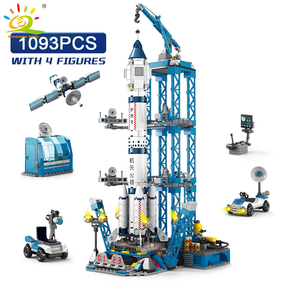 HUIQIBAO Space Aviation Manned Rocket Building Blocks With Astronaut Figure City