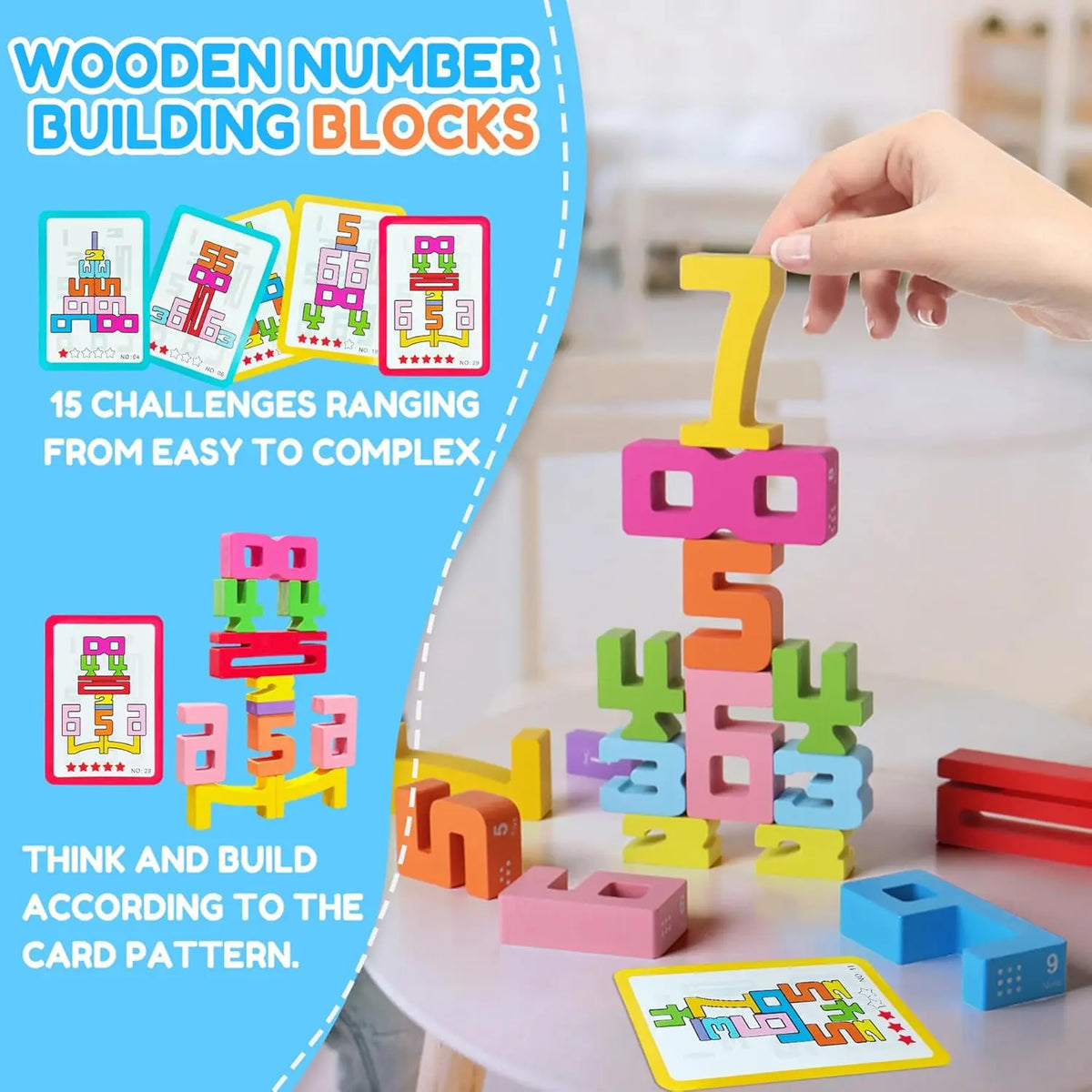 Wooden Number Building Blocks Montessori Number Stacking Blocks Puzzle