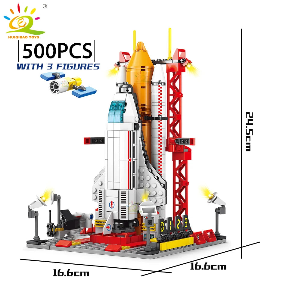 HUIQIBAO Space Aviation Manned Rocket Building Blocks With Astronaut Figure City