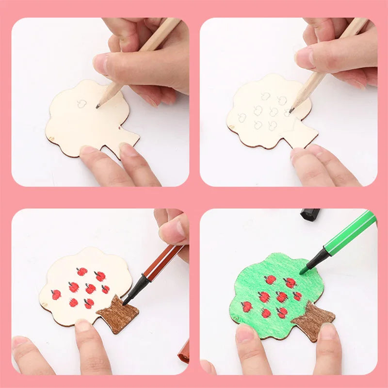 20pcs Montessori Kids Drawing Toys Wooden DIY Painting Stencils Set