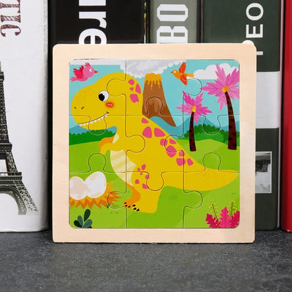 11X11CM Kids Wooden Puzzle Cartoon Animal Traffic Tangram Wood Puzzle Toys