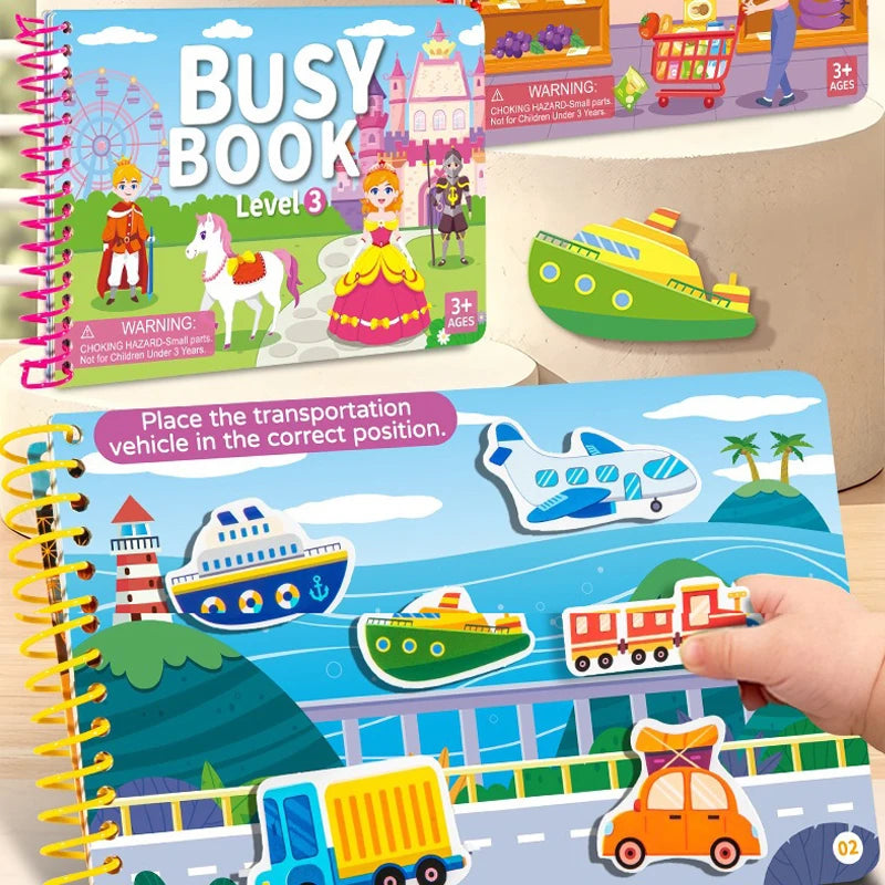 Children Quiet Busy Book 4 Themes Cartoon Travel Sticker Books