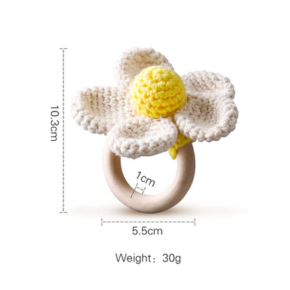 1PC Crochet Animal Bear Rattle Toy Soother Bracelet Wooden Teether Ring