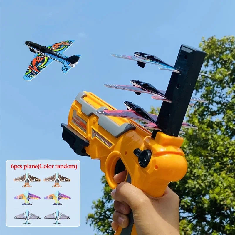 HOT！Airplane Launcher Bubble Catapult With 6 Small Plane Toy Funny Airplane Toys