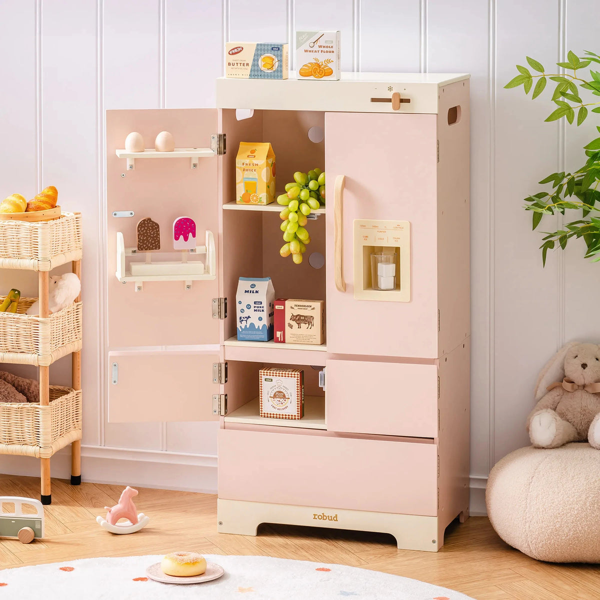 Robud Kids Wooden Pink Play Kitchen All in 1 Corner Set Includes Oven