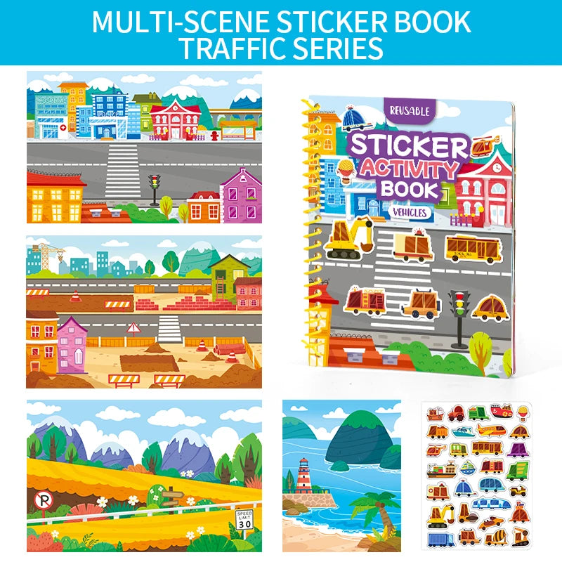 Children Reusable Jelly Sticker Book Creative Multi-Theme Cartoon Stickers