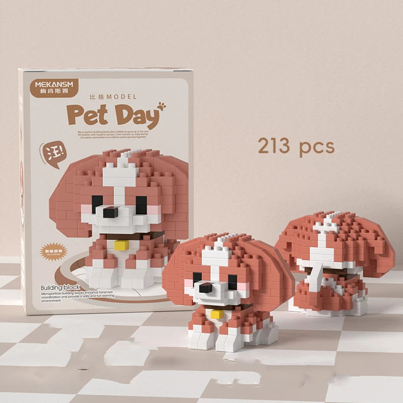 18 New Pet Cat And Dog Animal Dolls Children's Educational Building Block Toys