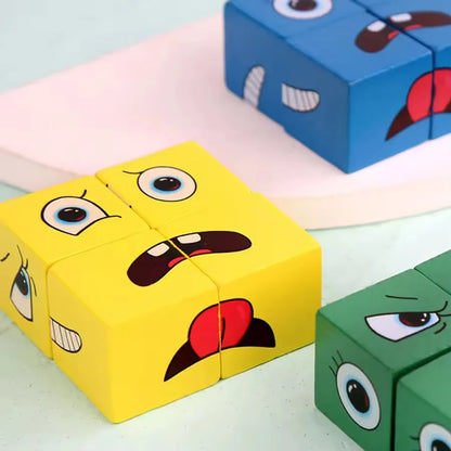 Kids Face Change Expression Puzzle Building Blocks Montessori Cube Table Game Toy